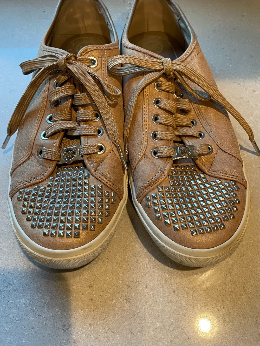 Michael Kors Boerum Studded Sneaker | Tan/Silver - Picture 4 of 10